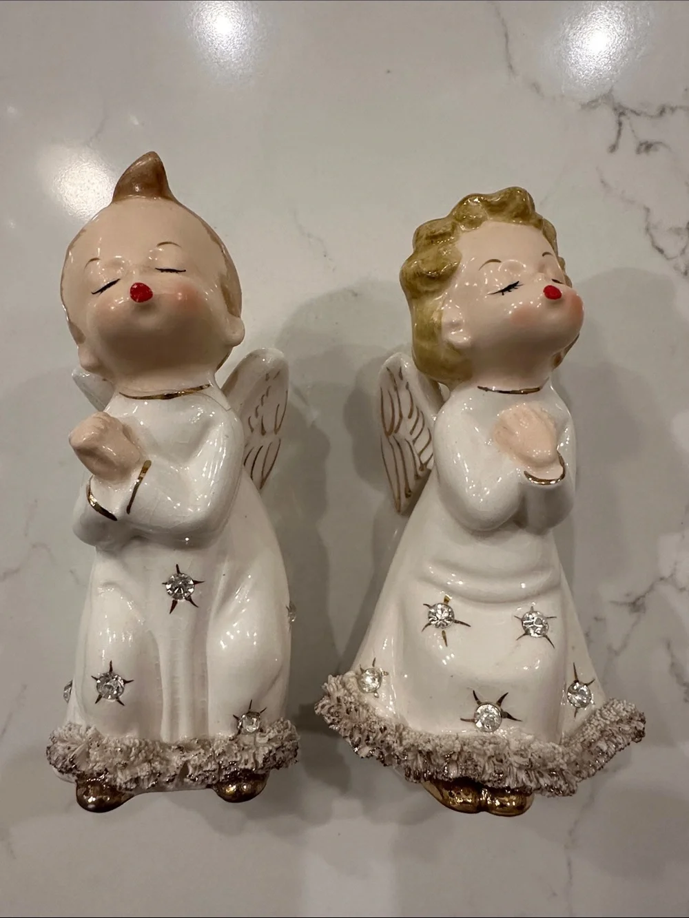 Ceramic Kissing Angels Girl and Boy Pair